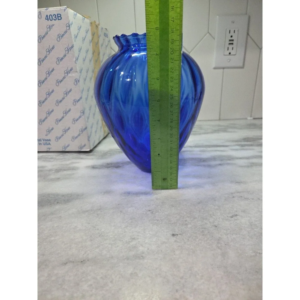 Princess House Cobalt Blue Crystal Vase, Scallop Edge Vase,‎ Decorative Vase